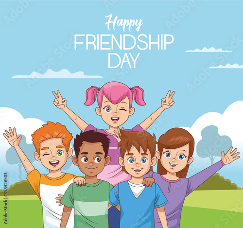happy friendship day celebration with group of kids in the park