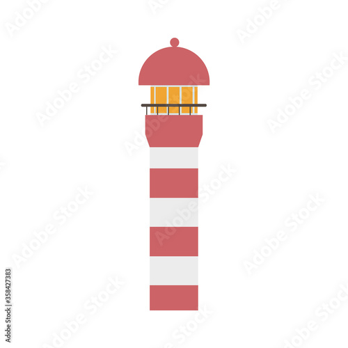 Pink lighthouse isolated on a white background. Vector cartoon illustration. Design element for a logo, banner, business card, or booklet.