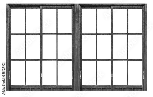 Obraz na plátně Black wood window frame isolated on white background