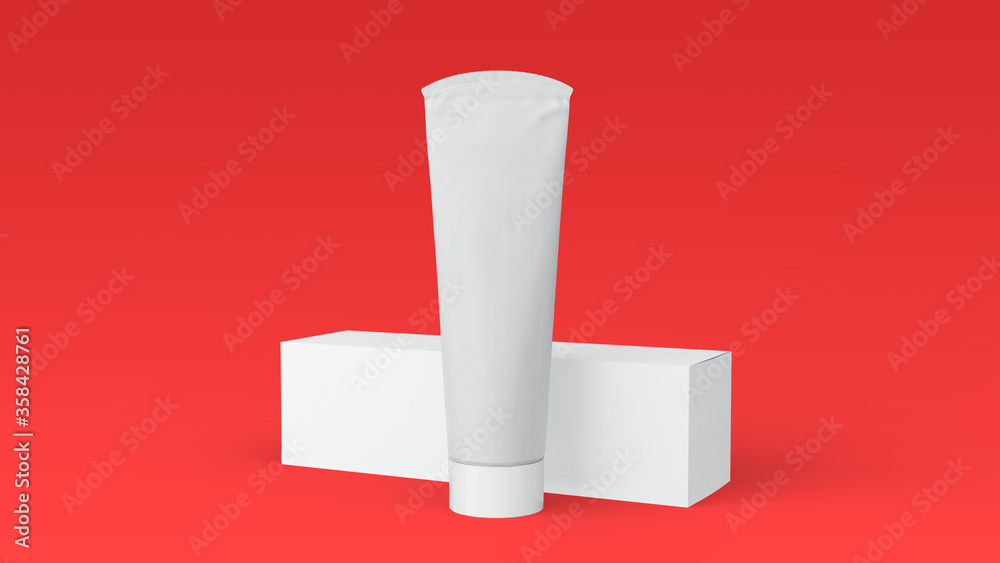Single toothpaste mockup on red background. 3D Rendering. Single toothpaste mockup on red background. 3D Rendering.