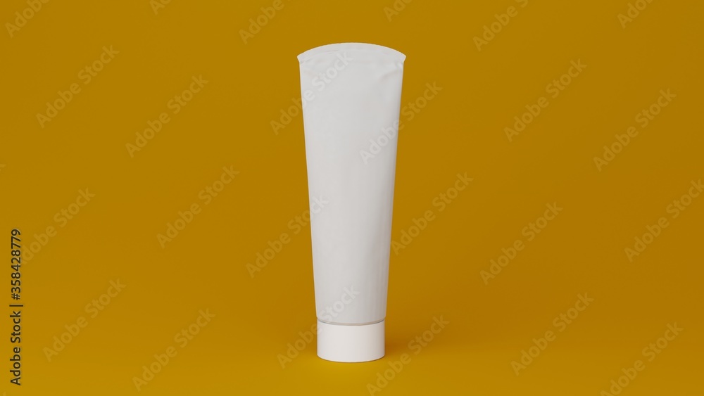 Single toothpaste mockup on yellow background. 3D Rendering. Single toothpaste mockup on yellow background. 3D Rendering.