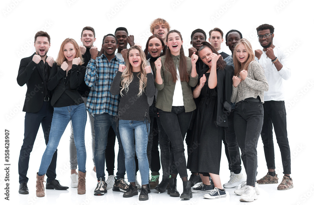 full length . a group of happy young people standing together