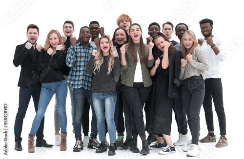 full length . a group of happy young people standing together