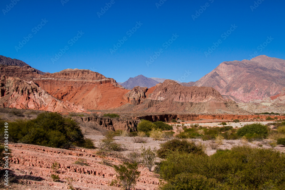 Different shapes and colors in the mountains due to erosion by the wind and the elements.