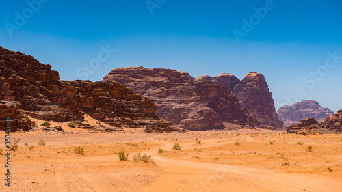 It's Landscape of the desert of Wadi Rum, The Valley of the Moon, southern Jordan.