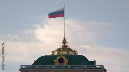 State flag of the Russian Federation over the Grand Kremlin Palace, the ceremonial residence of the President of Russia time lapse