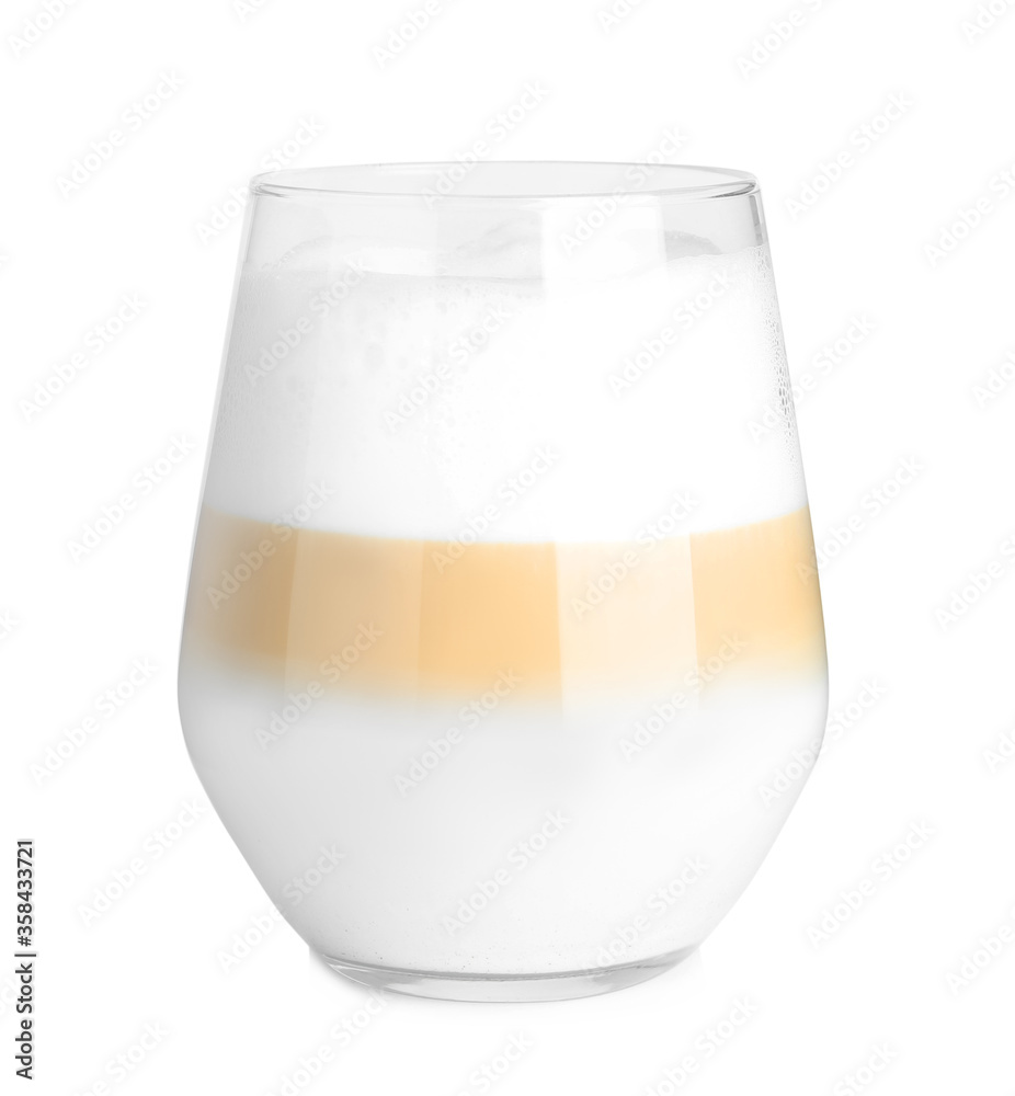 Glass of delicious latte macchiato isolated on white Glass of delicious latte macchiato isolated on white