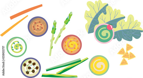 スティック野菜とディップ　イラスト　セット
