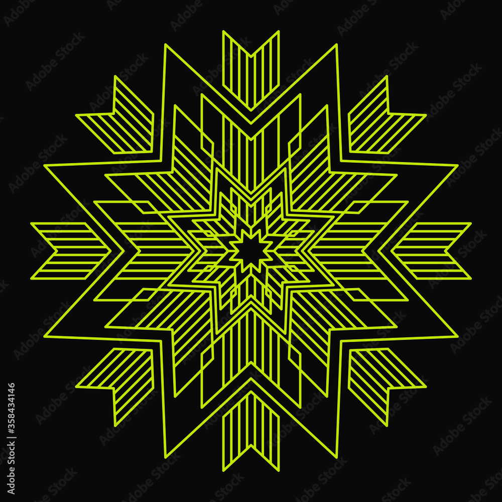 Golden Hexagon Star Geometric Pattern. Geometric pattern of golden heaxagon star with black background. Perfect for packaging, greetings, wall art, promotion, background, printing, etc.
