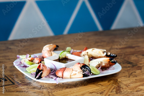 Delicious sea food, seafood with lemon and chili.