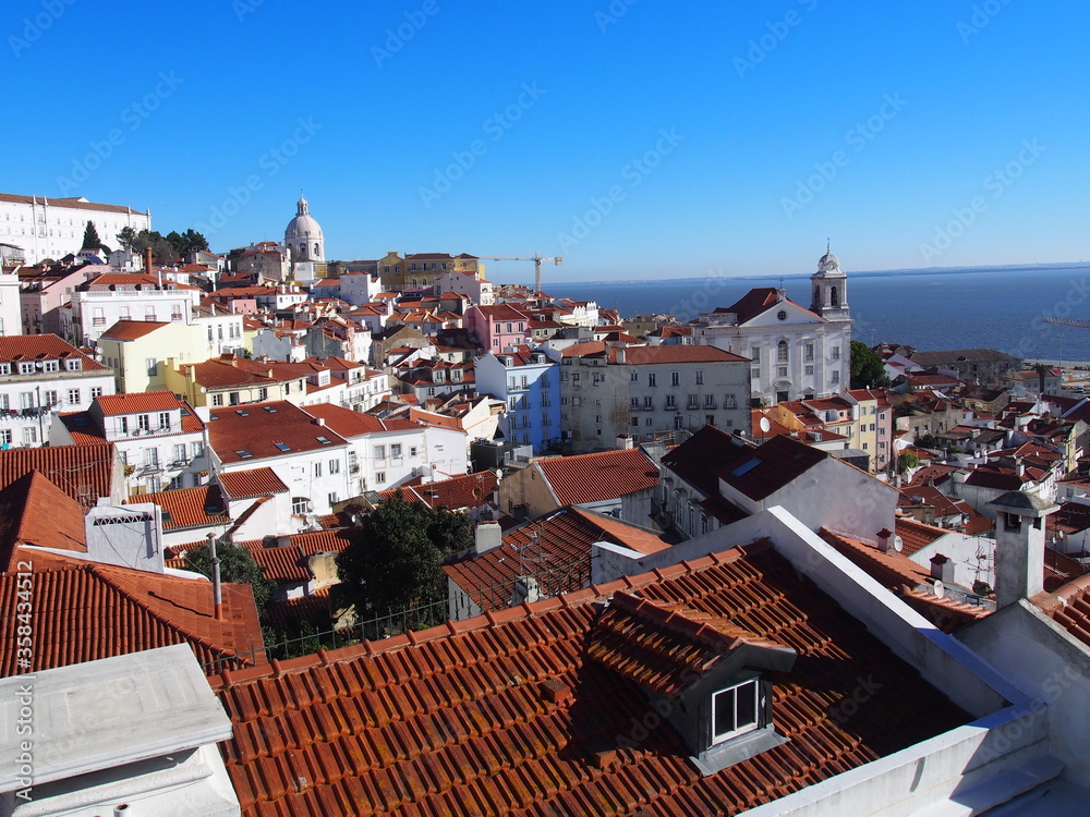 The beautiful streets and river (RioTejo) in the Alfama district, Lisboa, Portugal