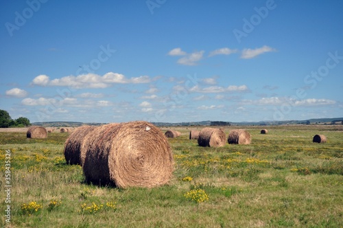 haystack and scenic views of nature. photo