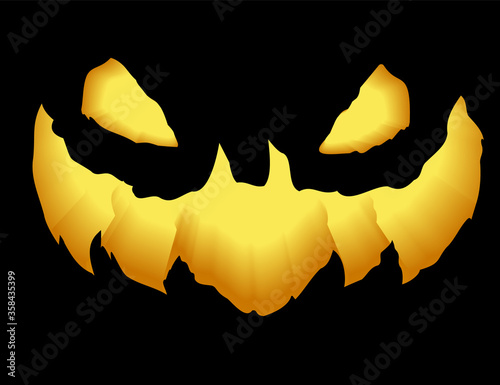 A grinning Jack Lantern.Smile glowing in the dark pumpkin. 3d realistic vector illustration. © Leonid