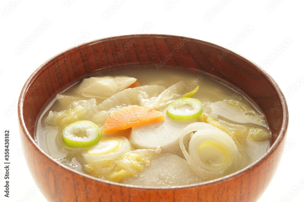 Japanese food, root vegetable in Miso soup for healthy meal Japanese food, root vegetable in Miso soup for healthy meal
