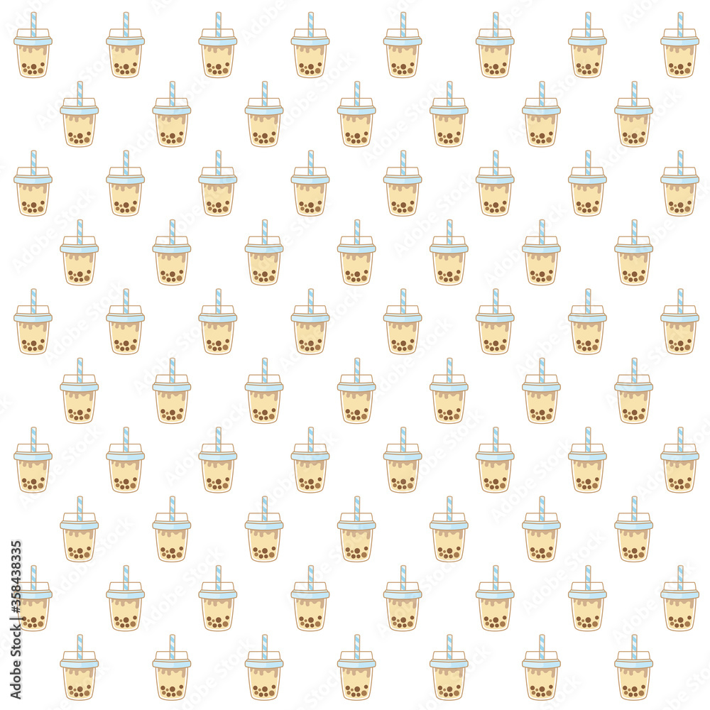 Plakat Boba Bubble Milk Tea Pattern, herbata mleczna Pearl, pyszne napoje, herbata mleczna Tajwan, herbata mleczna Boba Bubble, słodkie naklejki, ilustracja wektorowa