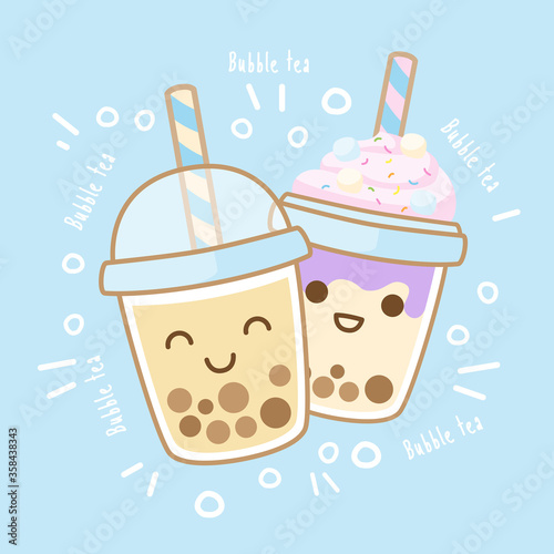 Character Cartoon love Boba Bubble Milk Tea, Pearl milk tea, Yummy drinks, Taiwan milk tea, Boba Bubble Milk Tea, Cute Sticker, Vector Illustration