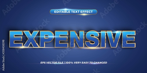 Text effect in 3d Expensive words text effect theme editable metal gold color concept with blue background