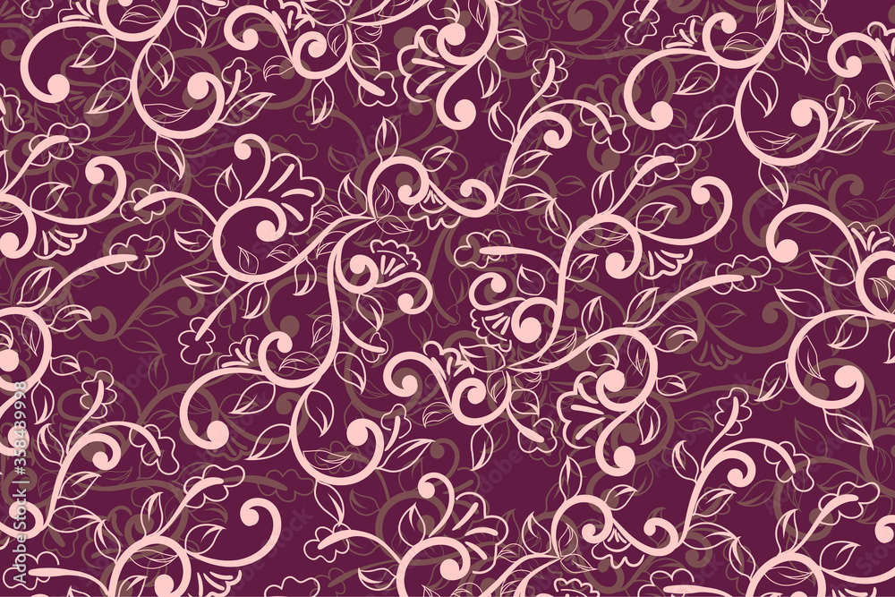 fabric design repeated floral pattern , flowers and leaves with red background vector illustration textile.