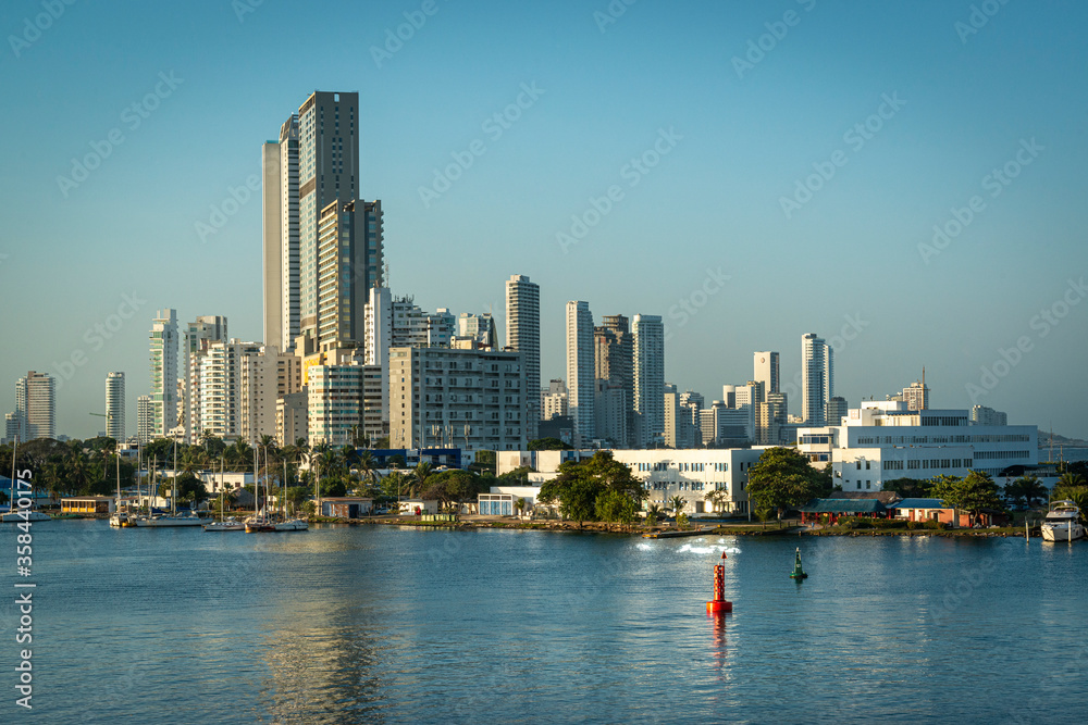 Obraz premium Cartagena das Indias, Bolivar, Colombia on February 11, 2018. Boca Grande neighborhood with its imposing skyscrapers.