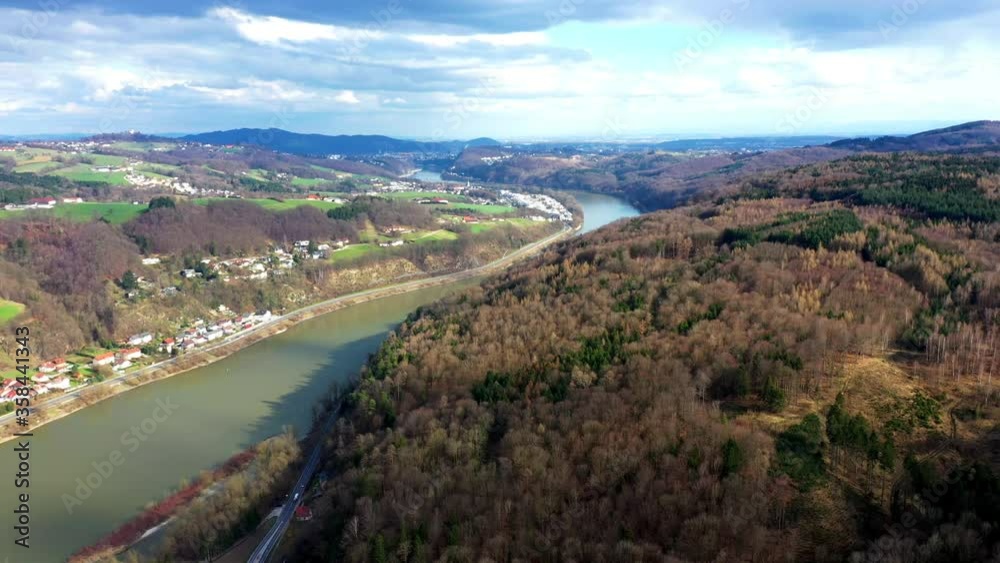 Woods and river Danube near Linz Austria Woods and river Danube near Linz Austria
