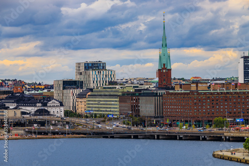 Roofs of traditional old gothic buildings in Stockholm Sweden photo