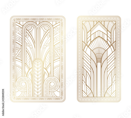 Gold art deco panels with ornament on white background photo