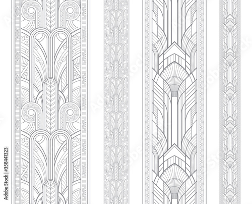 Grey art deco borders with ornament on white background