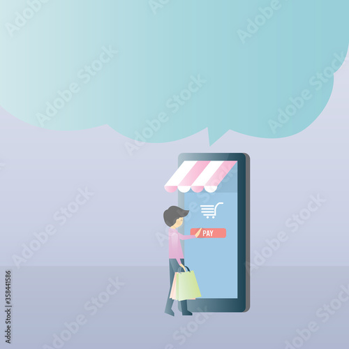 Images instead of online shopping on websites or mobile applications, Vector Concept Marketing and Digital marketing, with customers ordering via mobile And deliver the goods home