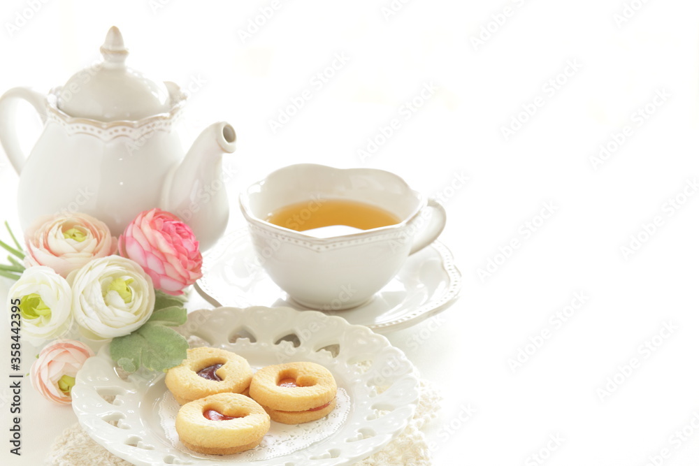 Fototapeta premium Homemade bakery, heart shaped jam cookie