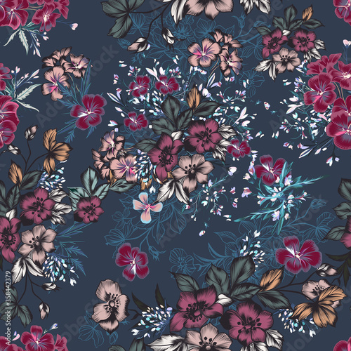 Beautiful fashion vector elegant floral pattern with vintage style flowers