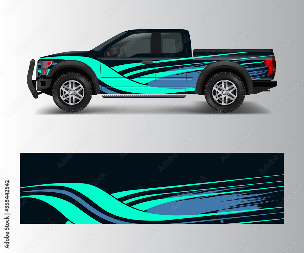 Truck and car graphic background wrap and vinyl sticker design vector