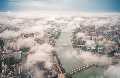 aerial view above cloud in nanning city china