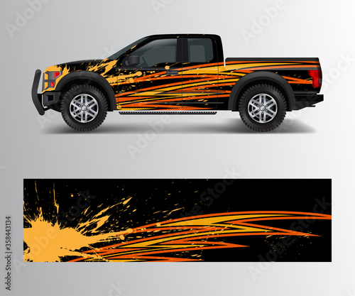 cargo van and car wrap vector, Truck decal designs, Graphic abstract stripe designs for offroad race, adventure and livery car