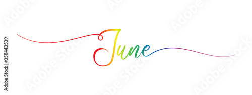 june letter calligraphy banner colorful gradient