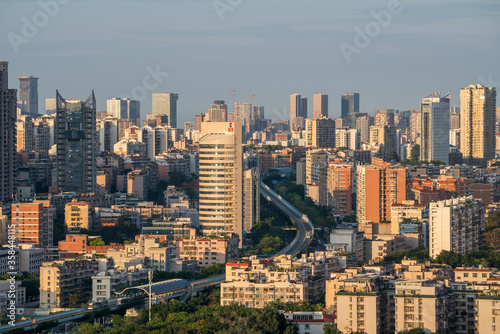 Modern city skyline and viaduct  the fast city transportation BRT in Xiamen city  Fujian  Chian