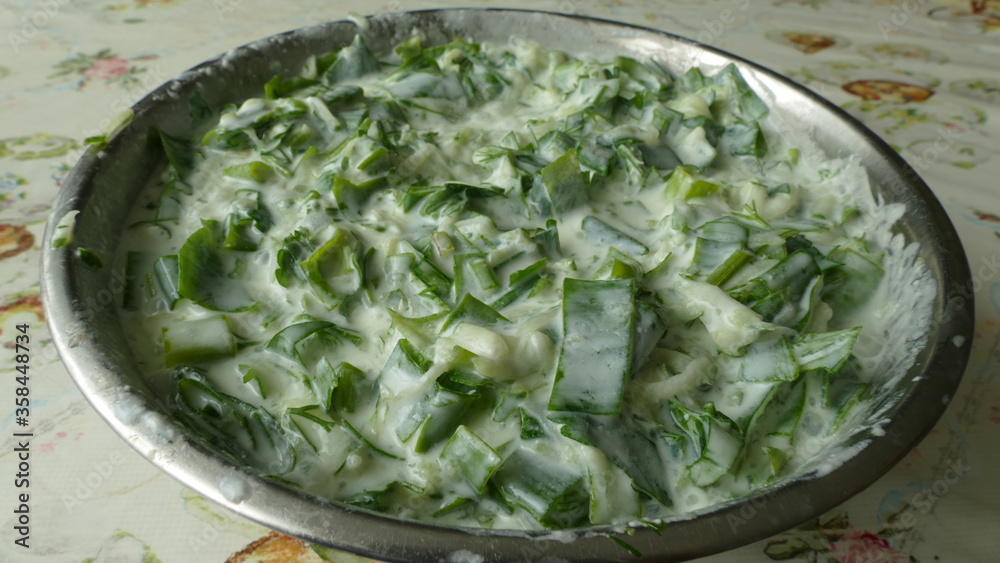 okroshka with yogurt and green onions okroshka with yogurt and green onions