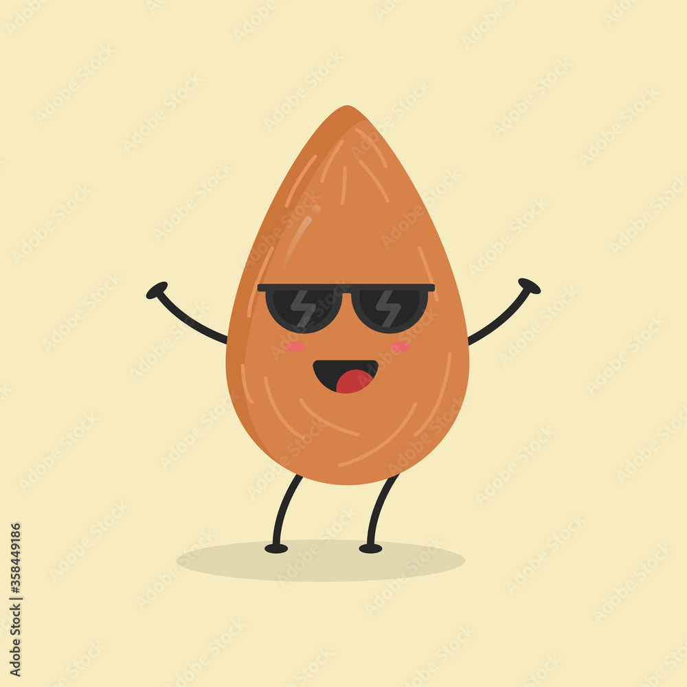 Cute Flat Cartoon Almond Illustration. Vector illustration of cute