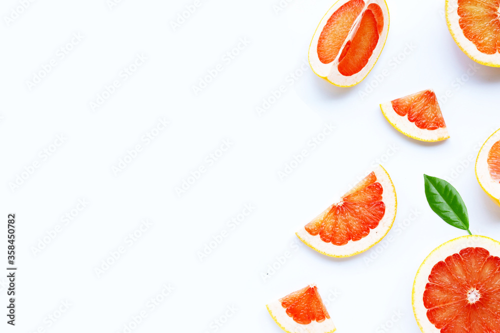 High vitamin C. Juicy grapefruit on white. High vitamin C. Juicy grapefruit on white.