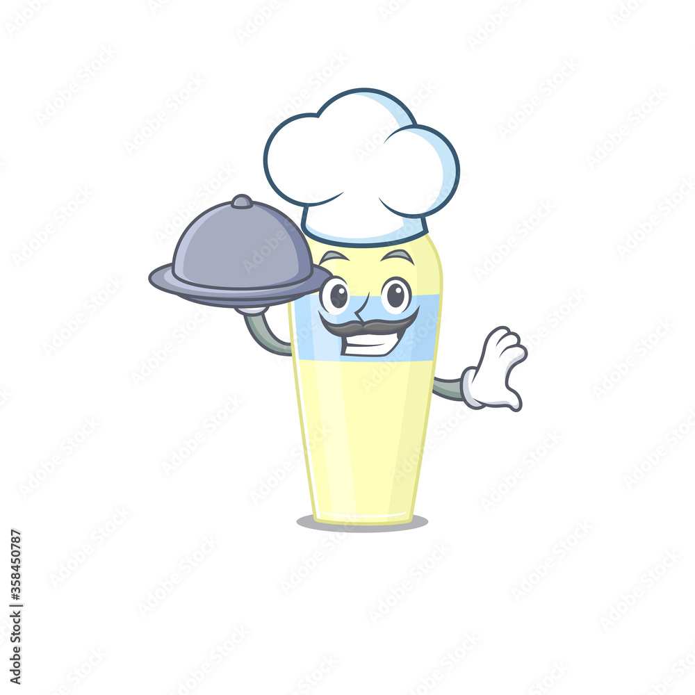 mascot design of serum chef serving food on tray mascot design of serum chef serving food on tray