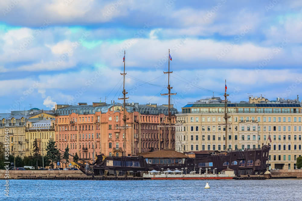 Panorama of the Peter and Paul Fortress in Saint Petersburg with the Neva river
