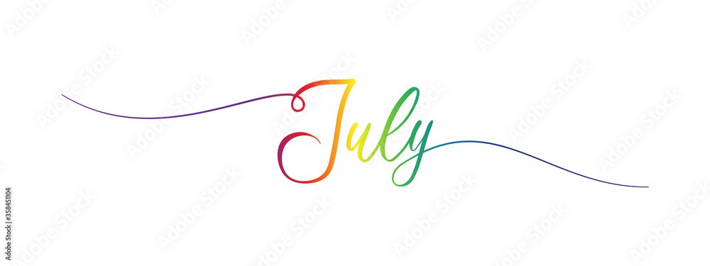 july letter calligraphy banner colorful gradient - obrazy, fototapety, plakaty 