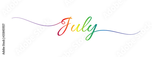 july letter calligraphy banner colorful gradient