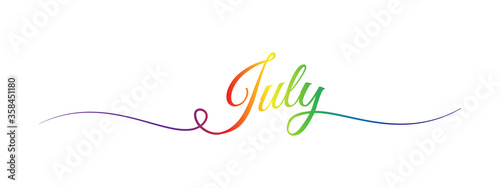 july letter calligraphy banner colorful gradient