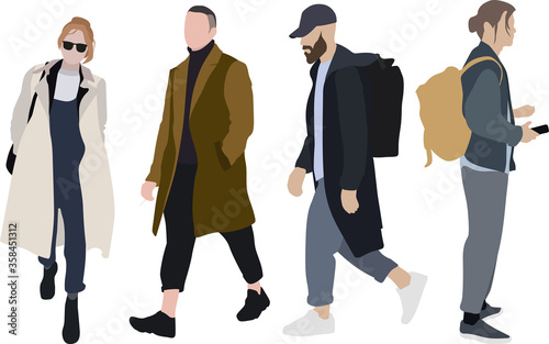 People Walking in Winter Coat; Flat Vectors for Architectural and Urban Rendering.