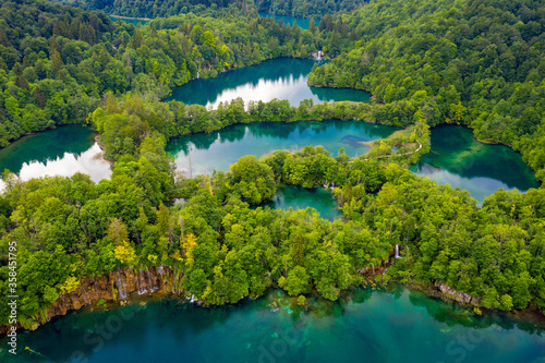 Aerial view of the lakes on the Plitvice Lakes National Park, Croatia