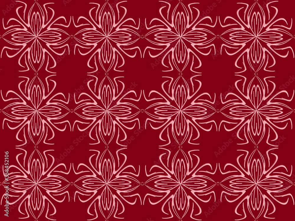 Seamless pattern design with floral background elements, beautiful ornaments, black, white, orange, pink, red, green, yellow, blue, gray, purple