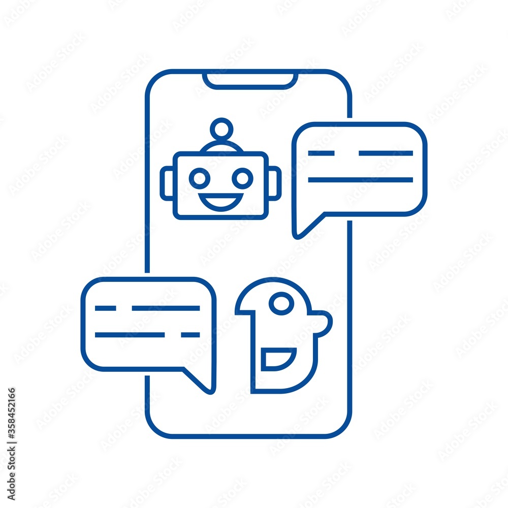 Dialogue of man and robot.Vector linear icon isolated on white background. Dialogue of man and robot.Vector linear icon isolated on white background.