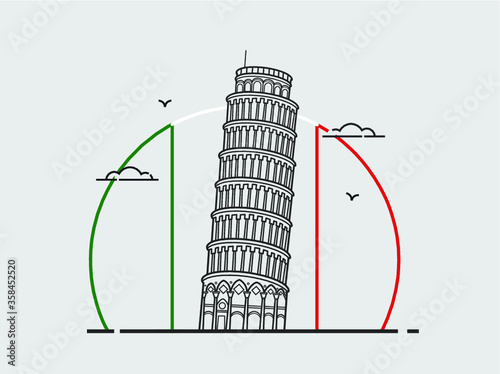 LINEAR ILLUSTRATION OF THE TOWER OF PISA IN ITALY, EUROPE