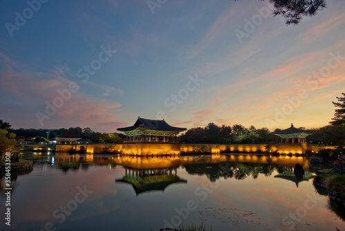 Nightscape at Donggung Palace and Wolji Pond in gyeongju national park, South Korea.