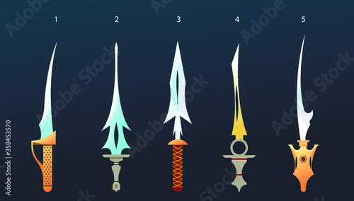 Fantasy vector swords. Set. Magic weapon. Fairy tale.